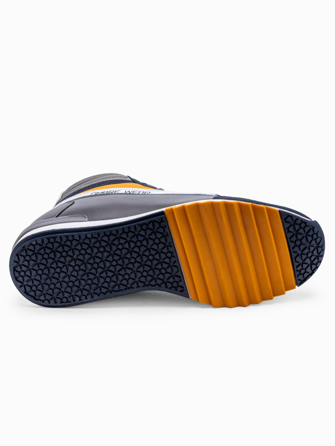 Buty męskie sneakersy za kostkę - granatowo-żółte V2 T394