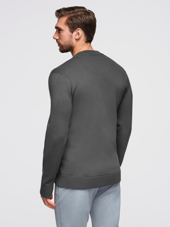 Męski sweter gładki na zamek  – grafitowy V2 OM-SWZS-0146