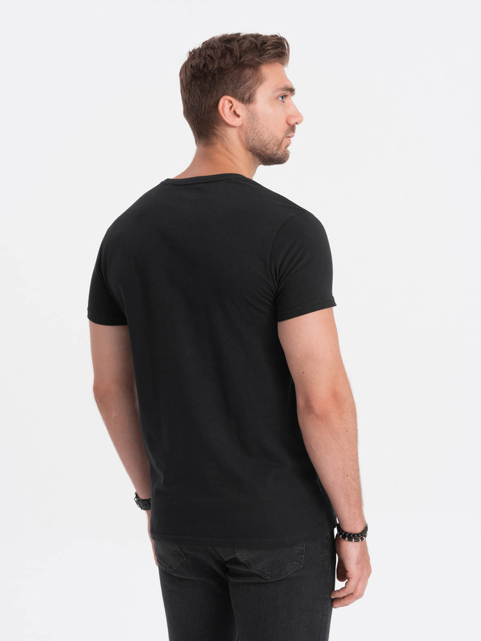 T-shirt męski bawełniany z nadrukiem - czarny V2 S1748