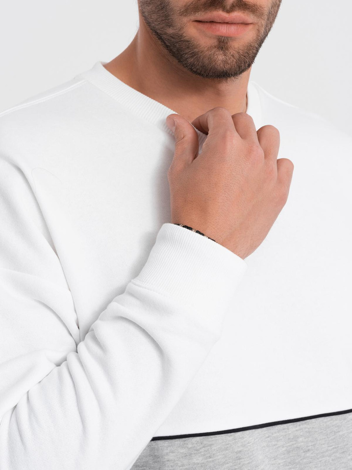 Bluza męska OVERSIZE z kontrastowym łączeniem kolorów - biało-szara V1 B1673
