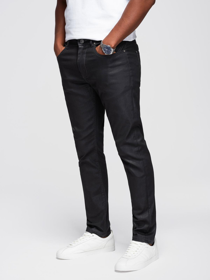 Męskie woskowane spodnie jeansowe SLIM FIT – czarne V3 OM-PADP-0149