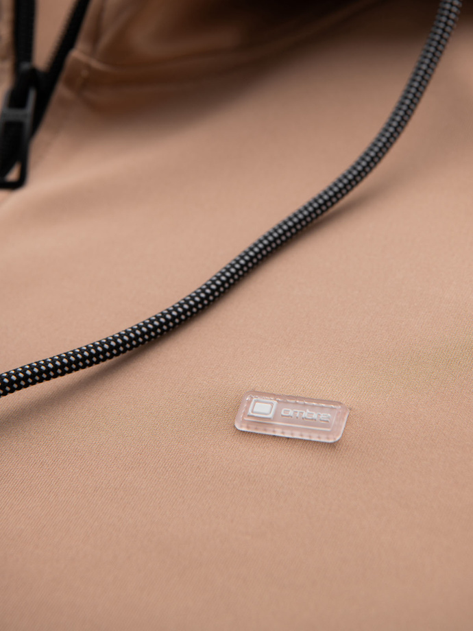 Rozpinana męska bluza z kapturem i lampasami - beżowa V4 OM-SSZP-0210