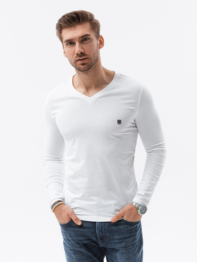 Klasyczny męski longsleeve z długimi rękawami - biały V1 L134