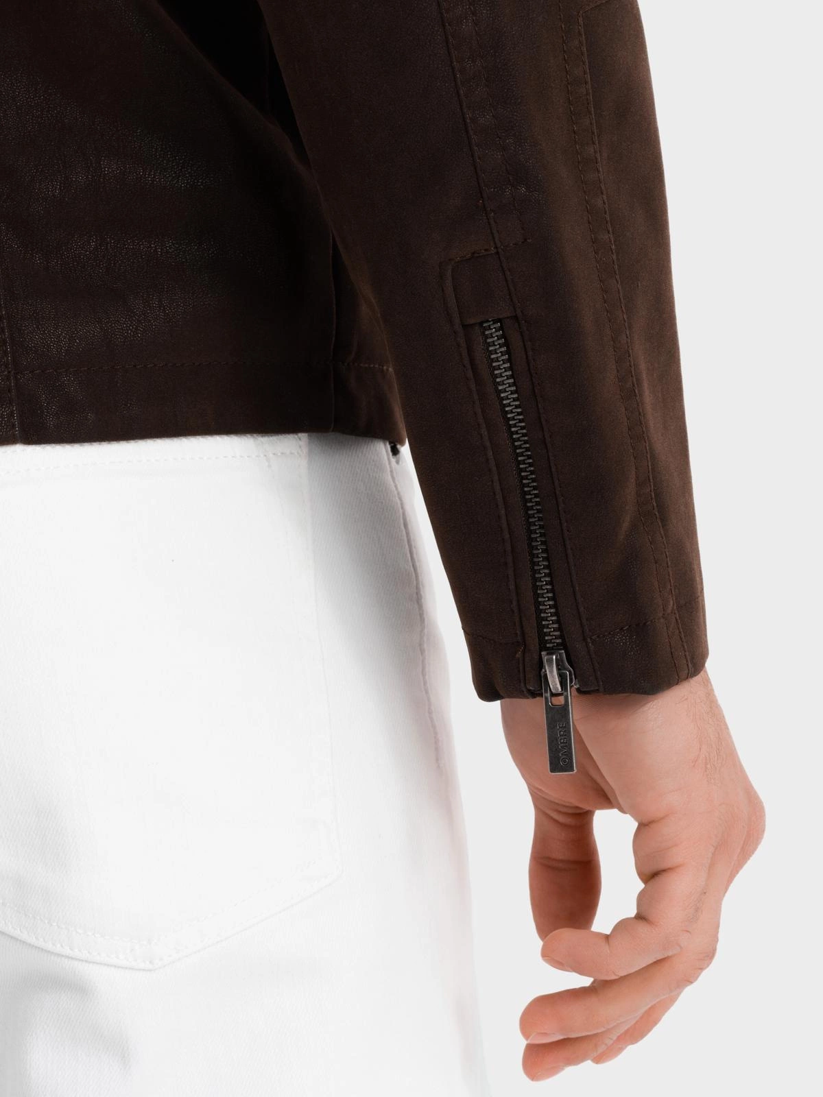 ジャケット・アウター Sillage MANTEAU COURT 3 POCHES Męska kurtka biker w stylu retro ze stójką – brązowa V1 OM