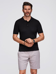 Męska koszulka polo z wiskozą SLIM FIT w pionowy prążek – czarna V1 OM-POSS-0143