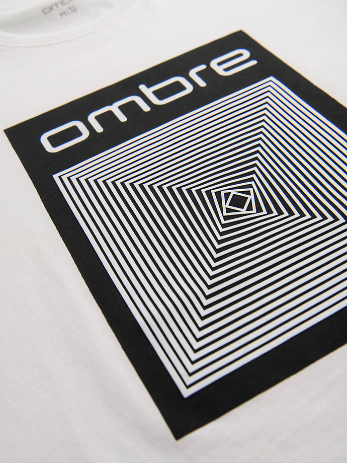 Koszulka męska bawełniana z geometrycznym nadrukiem - biała V2 OM-TSPT-0260