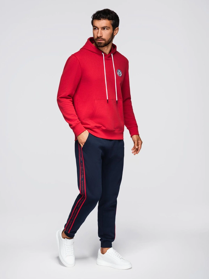 Sportowe spodnie męskie jogger z lampasami – granatowe V3 OM-PASK-0284