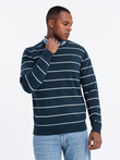 Casualowy męski sweter w poziome paski – granatowy V1 OM-SWSW-0143