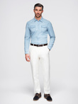 Koszula męska jeansowa na zatrzaski z kieszonkami - jasnoniebieska V1 OM-SHDS-0210