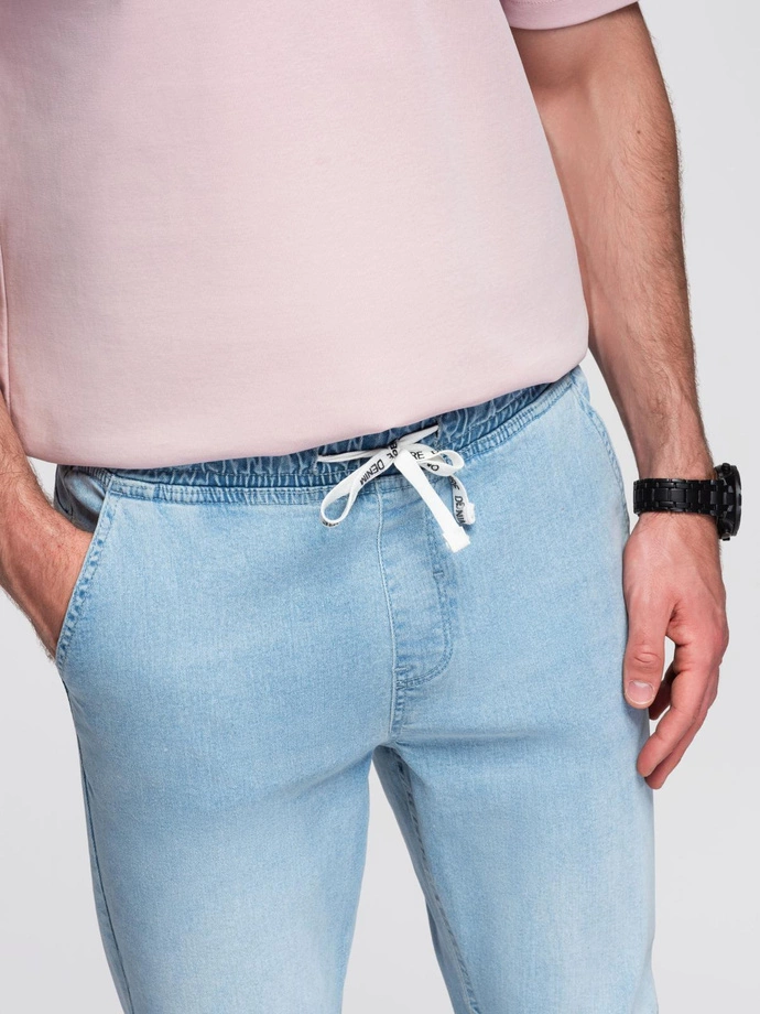 Spodnie męskie JOGGERY jeansowe z efektem sprania - jasnoniebieskie V1 OM-PADJ-0267