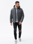Kurtka męska pikowana o satynowym wykończeniu - grafitowa V14 OM-JALP-0121