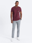 T-shirt męski bawełniany z nadrukiem na kieszonce - bordowy V3 S1742