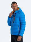 Nylonowa pikowana kurtka męska w stylu sportowym - niebieska V4 OM-JALP-0120