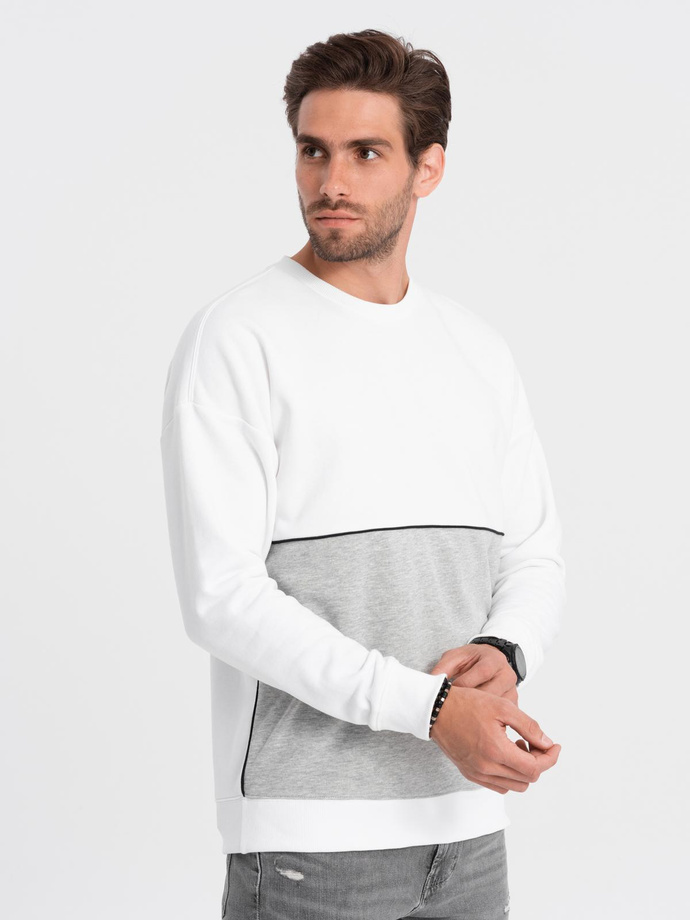 Bluza męska OVERSIZE z kontrastowym łączeniem kolorów - biało-szara V1 B1673