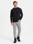 Męski longsleeve bawełniany LOOSE FIT z okrągłym dekoltem – czarny V1 OM-LSBC-0129