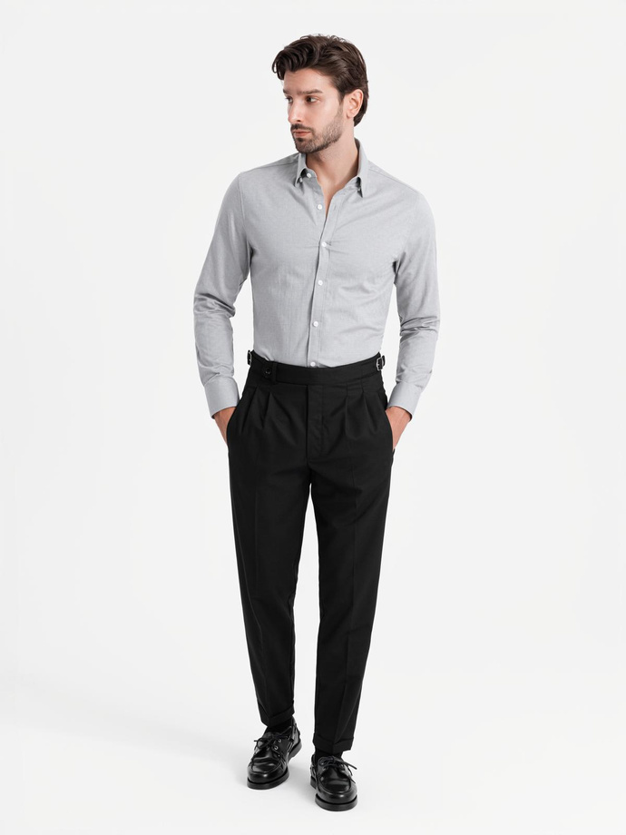 Męska koszula SLIM FIT z ozdobnej tkaniny – szara V2 OM-SHCS-0175