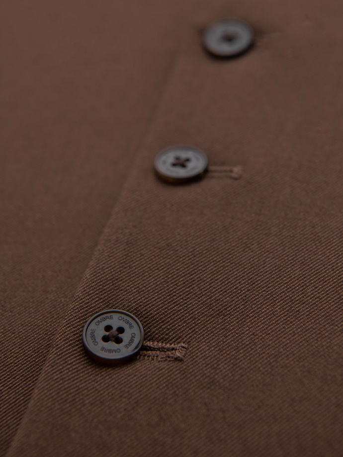 Męska kamizelka garniturowa z klasycznym detalem i podszewką – brązowa V2 OM-BLZV-0142