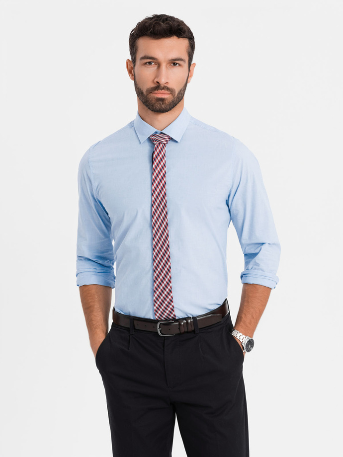 Bawełniana klasyczna koszula REGULAR - błękitna V1 OM-SHOS-0154