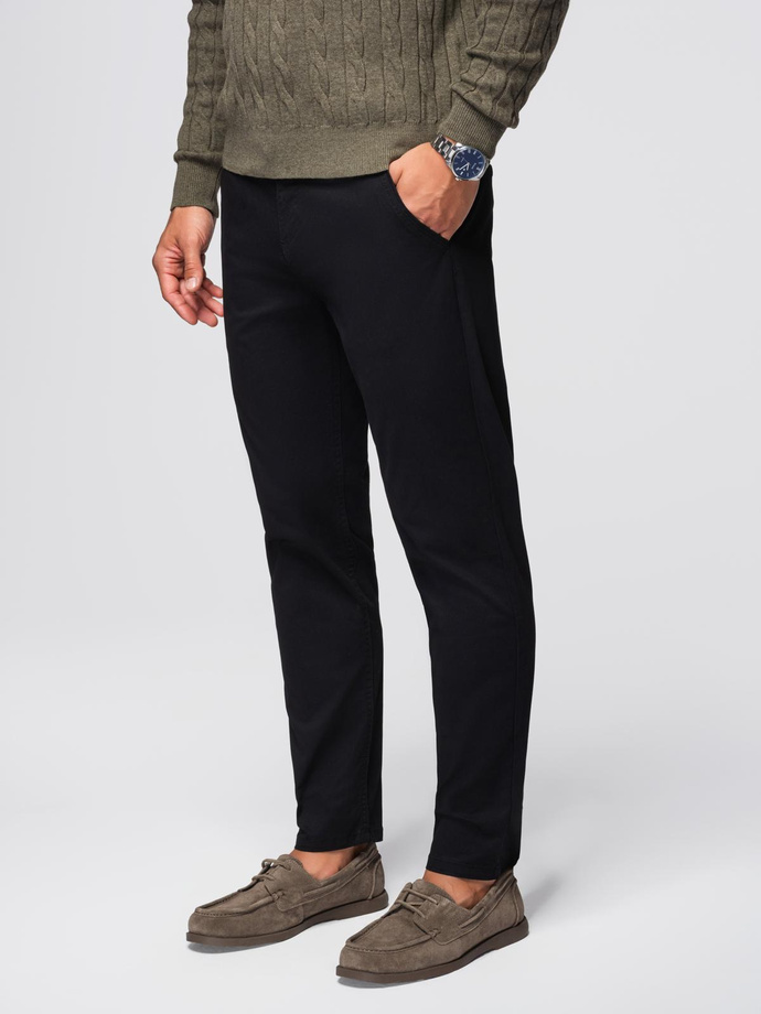 Spodnie męskie chino z ozdobną taśmą w pasie SLIM FIT – czarne V1 OM-PACP-0118