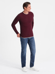 Bawełniany sweter męski z okrągłym dekoltem - bordowy V8 OM-SWSW-0103