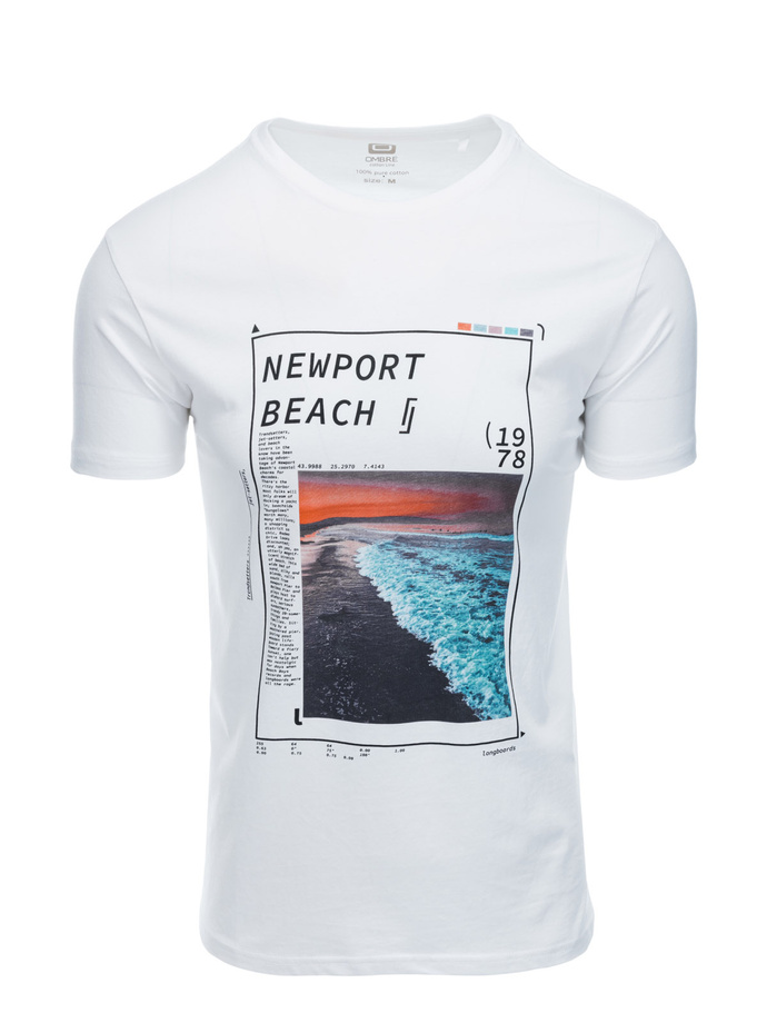 T-shirt męski z nadrukiem - biały V-15A S1434