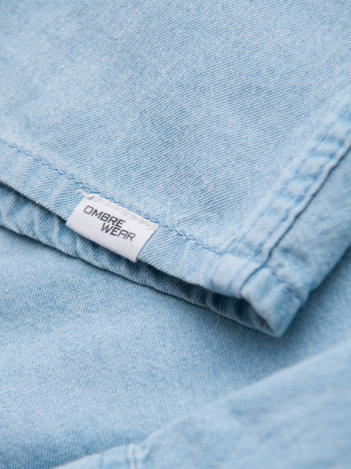 Koszula męska jeansowa na zatrzaski z kieszonkami - jasnoniebieska V1 OM-SHDS-0210