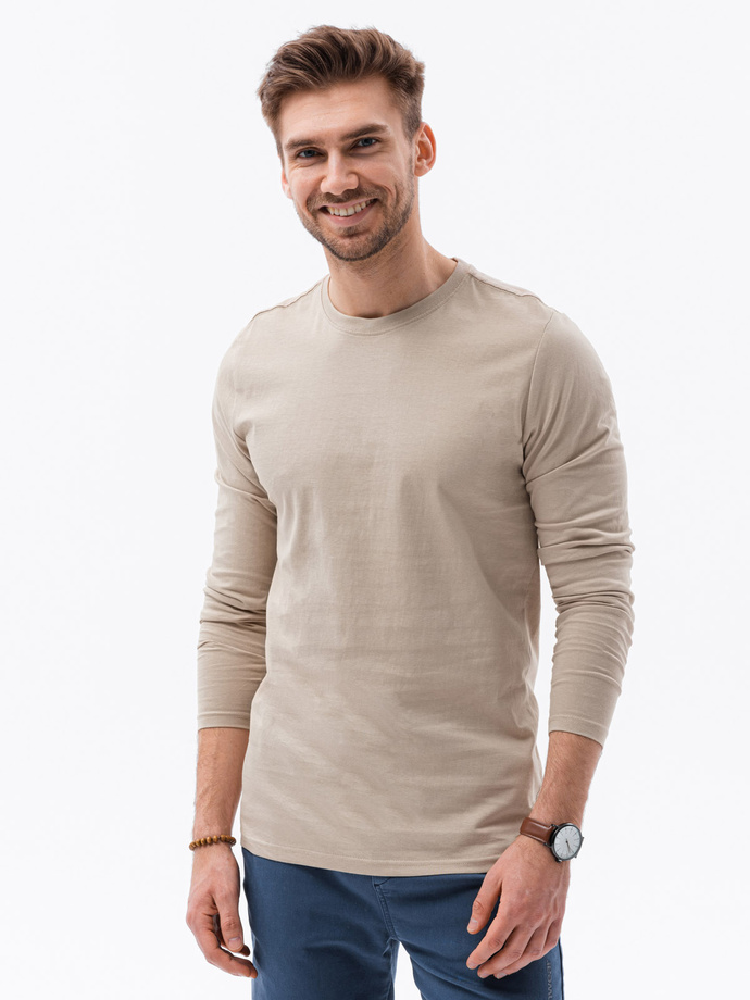 Longsleeve męski bez nadruku - beżowy V8 L138