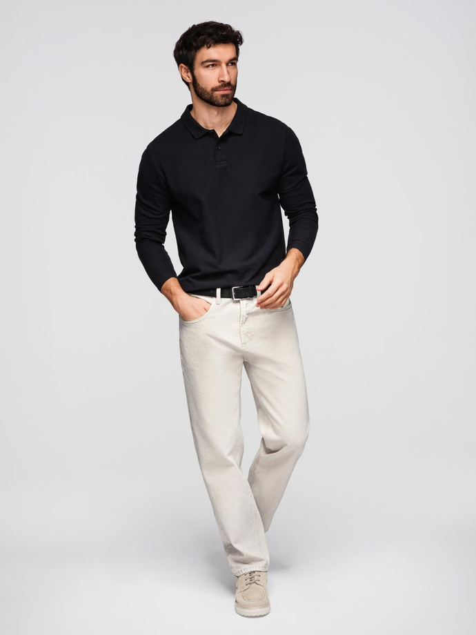 Longsleeve męski z kołnierzykiem polo BASIC – czarny V2 OM-POBL-0162