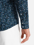 Męska koszula bawełniana we wzory SLIM FIT - ciemnoniebieska V1 OM-SHCS-0151