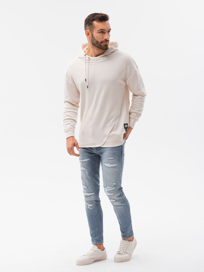 Bluza męska hoodie z przeszyciami - kremowa V1 B1187