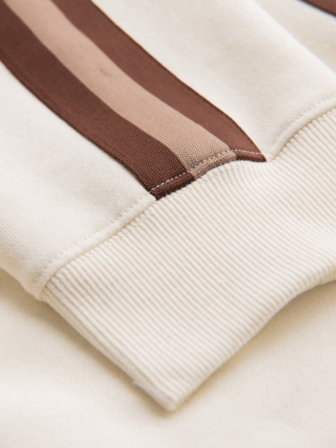 Dresowe męskie spodnie z lampasami i ściągaczami na nogawkach – kremowe V3 OM-PASK-0258