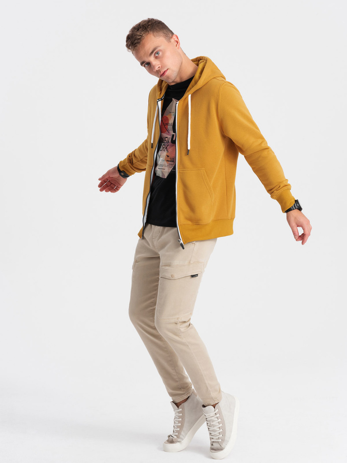 Bluza męska rozpinana z kapturem BASIC - musztardowa V4 OM-SSBZ-0118