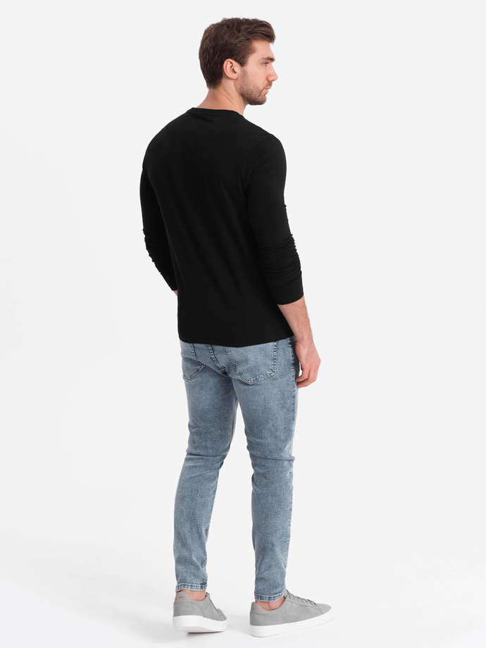 Longsleeve męski z elastanem sygnowany z okrągłym dekoltem - czarny V3 OM-LSCL-0102