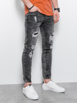 Spodnie męskie jeansowe z dziurami SLIM FIT - szare V2 P1065