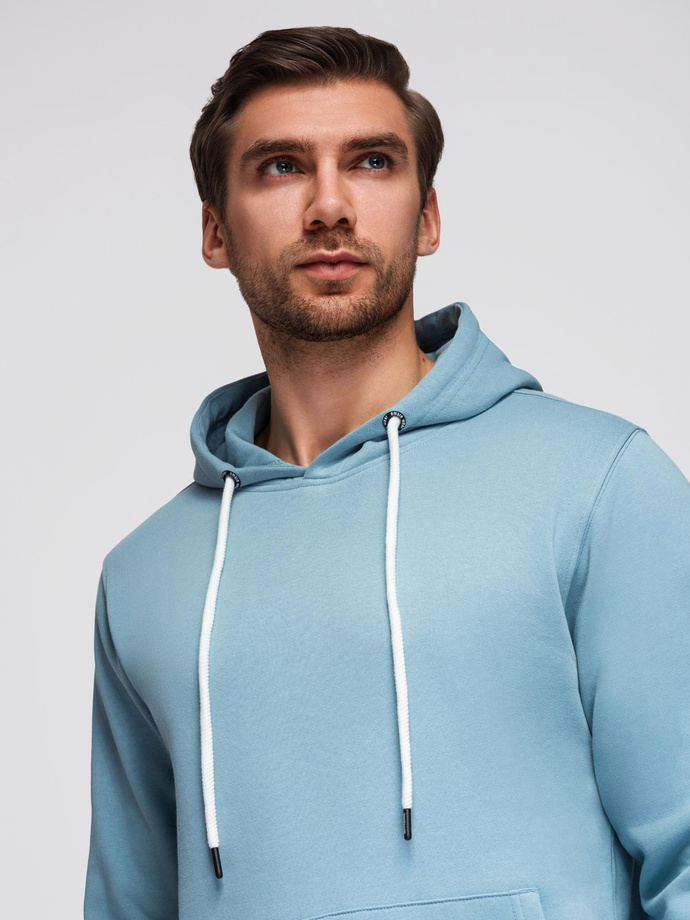 Bluza męska dresowa BASIC kangurka z kapturem - niebieska V7 B1674