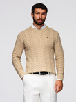 Sweter męski z dzianiny o zygzakowym splocie – piaskowy V1 OM-SWSW-0147