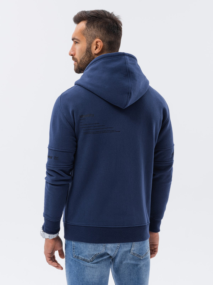 Bluza męska rozpinana hoodie z nadrukami - granatowa V3 B1423