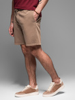 Krótkie spodenki męskie dresowe RELAXED FIT w stylu athleisure – jasnobrązowe V2 OM-SRWS-0122