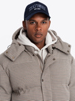 Mocno ocieplana męska kurtka typu puffer w pepitkę – brązowa V1 OM-JAHP-0174