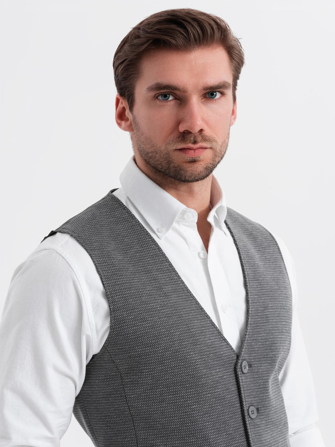 Elegancki zestaw męski kamizelka garniturowa + szorty - grafitowy V3 Z112