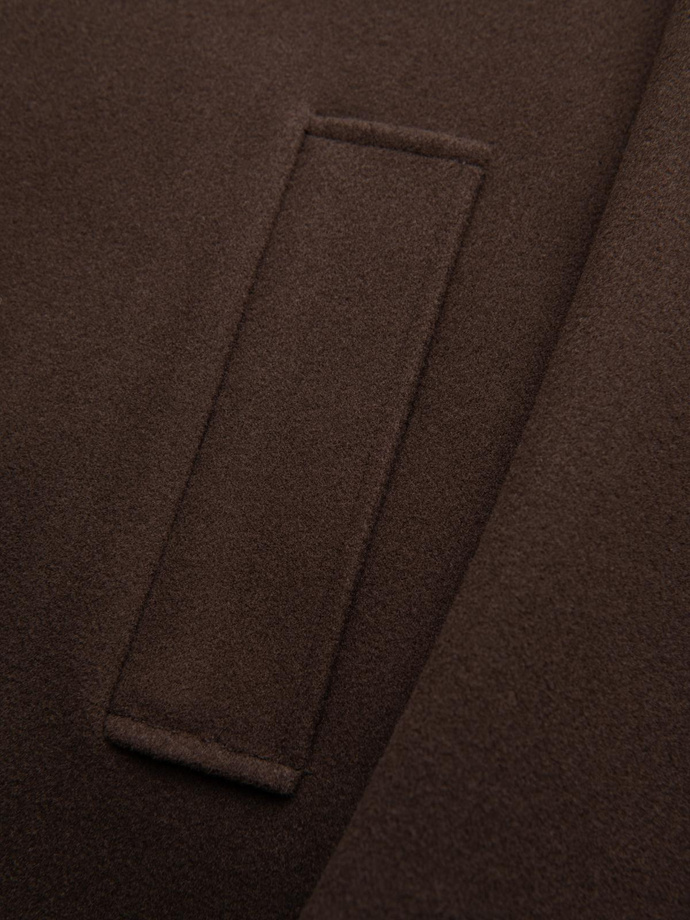 Jednorzędowy męski długi płaszcz z kołnierzykiem i podpinką – brązowy V4 OM-COWC-0135