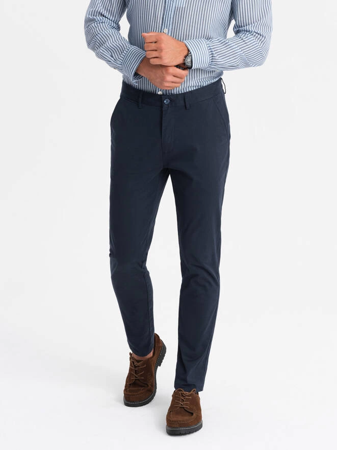 Męskie jednolite spodnie chino REGULAR FIT – granatowe V4 OM-PACP-0183