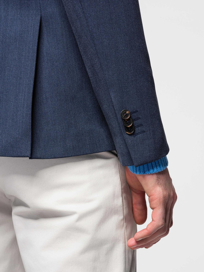 Elegancka marynarka męska SLIM FIT z rayonem – ciemnoniebieska V3 OM-BLZB-0135