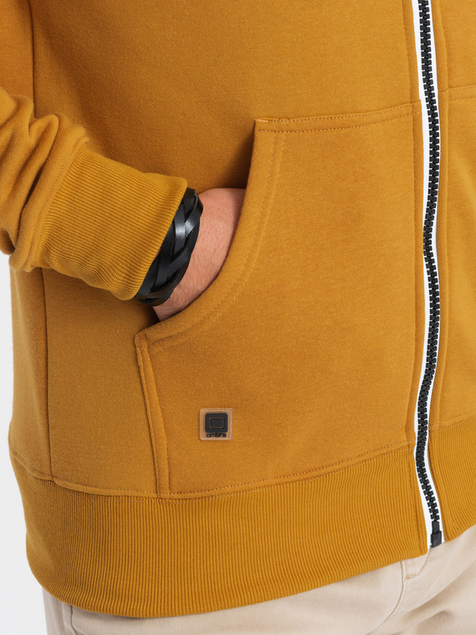 Bluza męska rozpinana z kapturem BASIC - musztardowa V4 OM-SSBZ-0118