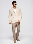 Bawełniany sweter męski  kardigan z szalowym kołnierzem - beżowy V2 OM-SWCD-0153