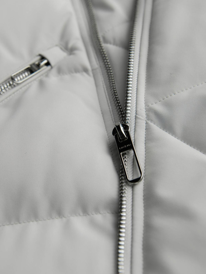 Pikowana kurtka męska o kroju ramoneski z kapturem - jasnoszara V4 OM-JAHP-0252