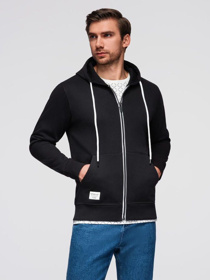 Męska bluza dresowa BASIC rozpinana z kapturem - czarna V5 OM-SSBZ-0178