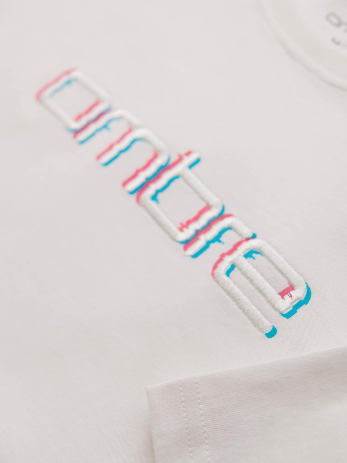 T-shirt męski z haftem na klatce piersiowej – biały V2 OM-TSPT-0248