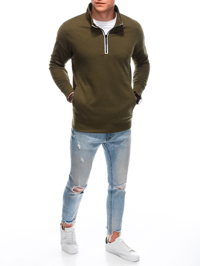 Bluza męska ze stójka rozpinaną na suwak - oliwkowa V1 B1353