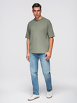 Męski t-shirt bawełniany LOOSE FIT z okrągłym dekoltem – khaki V8 OM-TSBC-0234
